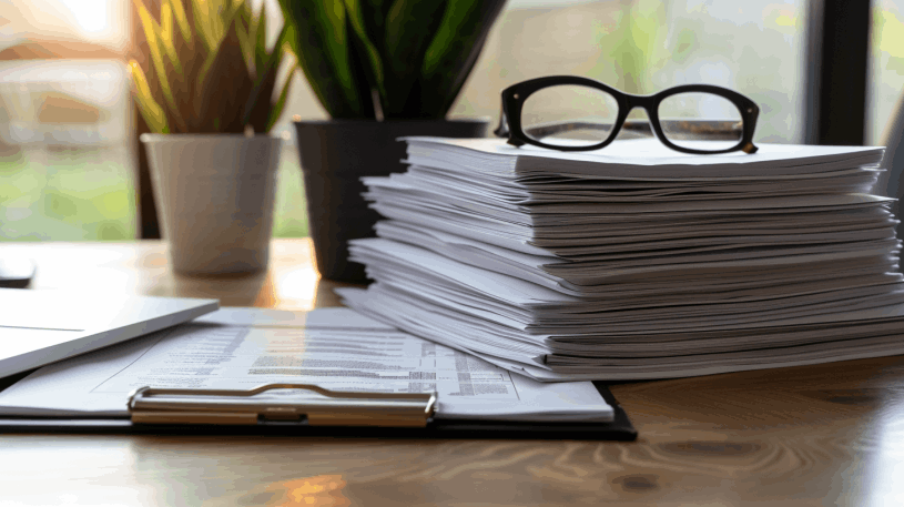Dokumenty na biurku – przygotowanie projektu pisma do sądu